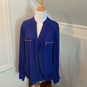 Stylish Royal Blue Blouse with Zipper Pockets